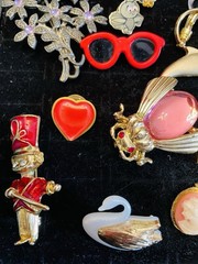 Jewelry Lot Brooches Insect Drummer Cameo Dolphin Keyring Swan Kilt Pin 18 Pcs