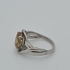 Vintage Citrine Ring Diamond Accents 925 Sterling Silver Size 5 FREE $HIPPING!!