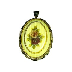 Rose Cameo Style Pendant Necklace 80s Vintage Floral Victorian Revival Jewelry