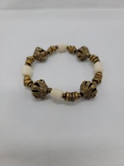 Vintage Gold And White Beaded Bracelet Ornate Gold Beads
