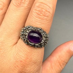 Vintage Israel Amethyst Sterling Silver Ring Size 9.75