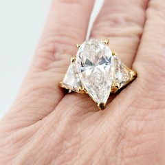 Vtg Sz 7 Ring ESPO Lg Pear Triangle Cubic Zirconia 14KTGE Jewelry Esposito Glam