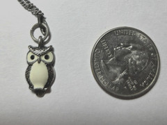 Small Vintage Sterling Silver, Enamel and Black Gem Owl Necklace Pendant