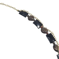 Barse Designer Necklace Gold Tone Onyx Smokey Quartz Brown Pearl 25.25in