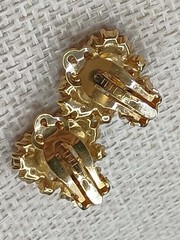 Vintage Ciner Floral Rhinestone Clip Earrings Blue Green Red Gold Tone READ