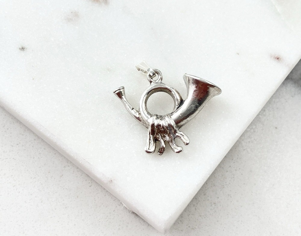 Vintage 800 Silver French Horn Music Instrument Charm Pendant