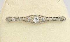 Art Deco Platinum & Gold Mixed .40ct Diamond Solitaire Brooch Bar Pin SI2 F/G