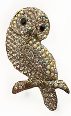 VTG OPC SIGNED AURORA BOREALIS RHINESTONE OWL BIRD BROOCH PIN PENDANT