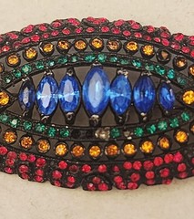 Czechoslovakian Brooch Art Deco Vintage 2 5/8″ Wide Colorful Rhinestones