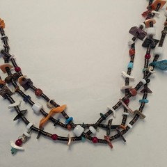 Vintage Southwest Inspired 3 Strand Necklace with Carved Stone Birds 32 in