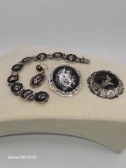 Vintage Sterling Silver Siam Niello Set Bracelet Pendant Brooch + Bonus 925