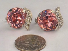 Little Vintage Eisenberg Crystal Pink Rhinestone Rhodium Finish Clip Earrings
