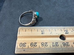 3.02g Vintage Sterling Silver 925 Ring Oval Turquoise Teal Rope Size 8 M