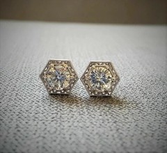 Art Deco Style Round Cut Lab Created Diamond 14K White Gold Finish Stud Earrings