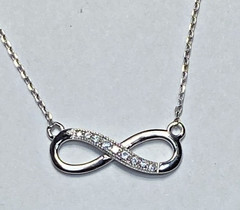 VTG Sterling Silver JC Signed CZ Infinity Necklace 16″/18″ NWT Gift Box