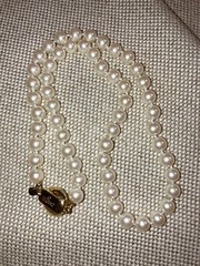 Carol Lee Knotted Single Strand Faux Pearl Clasp Necklace Gold Tone Signed