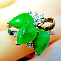 EARTH MINED Jadeite JADE Antique DIAMOND Ring Art Deco SOLID 14K GOLD Statement