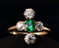 Antique Edwardian Cluster Ring 2.1 Ct Lab Created Emerald 14k Yellow Gold Plated