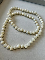 Vintage Hand Knotted Mother of Pearl Bead Necklace 30 Inch Long Strand MOP Shell