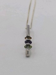 Vtg Sadye L Vassil 925 Sterling Silver 3 Gemstone Bar Pendant 16-18″ Necklace