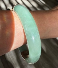 Vintage Genuine Natural Jadeite Jade Hinged Bangle Bracelet 60mm Safety Chain