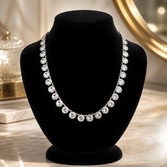 Antique Art Deco Hand-Faceted Natural Rock Crystal Sterling Rivière Necklace 15