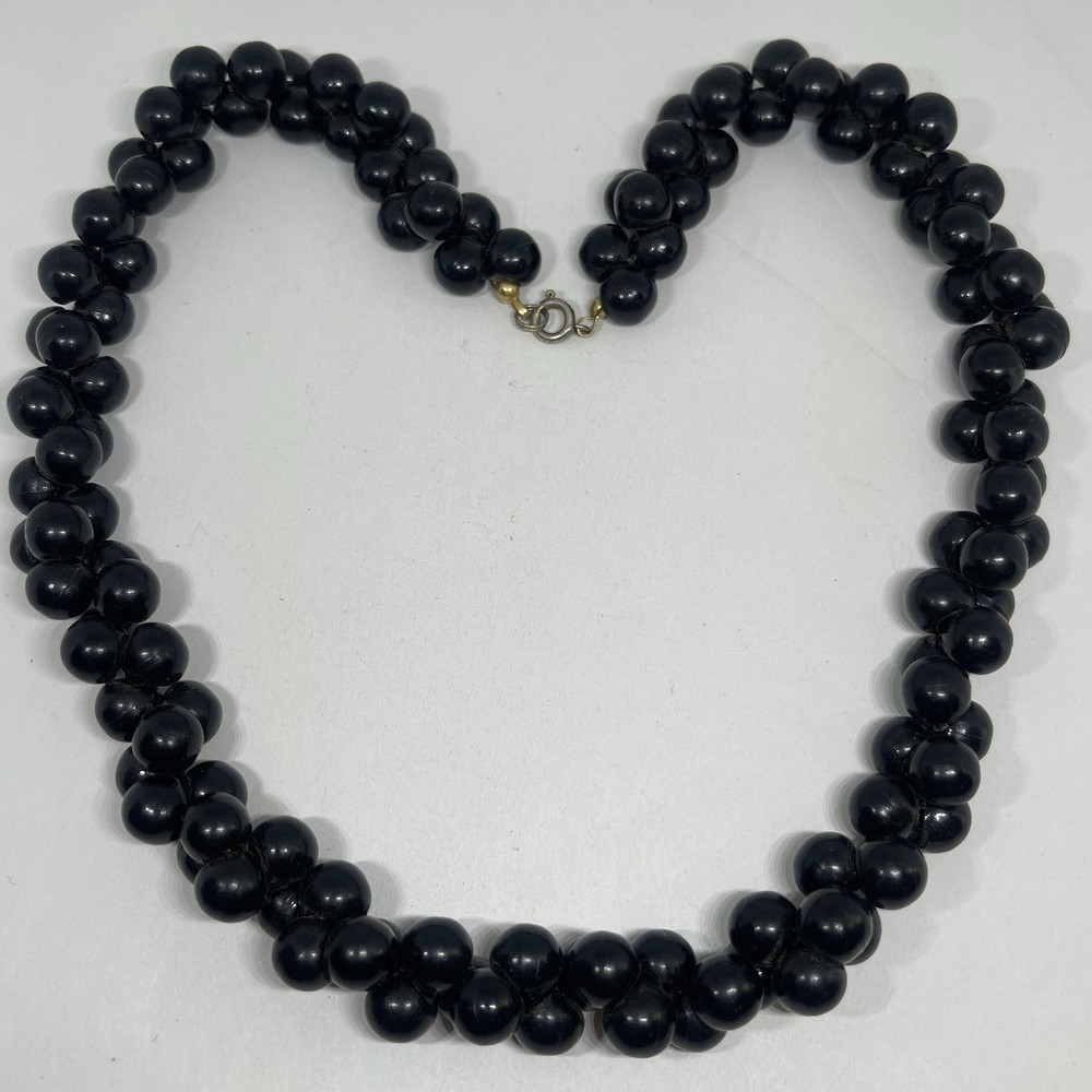 Art Deco Revial Black Beauty Resin Beaded Necklace Twisted Cluster MCM Vintage