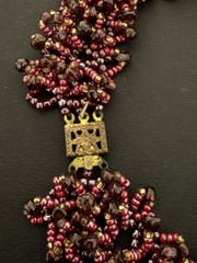 Vintage 15” Real Garnet And Seed Beaded Collar Statement Choker Necklace