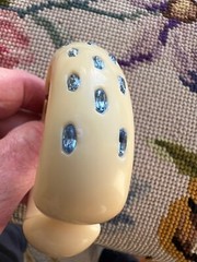 Art Deco Unbranded Celluoid Clamper Bracelet 14 Blue Rhinestones~Ivory Color