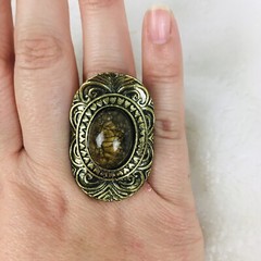 Vintage Ring Gold Tone Metal Brown Stone Ring Adjustable One Size Fits All