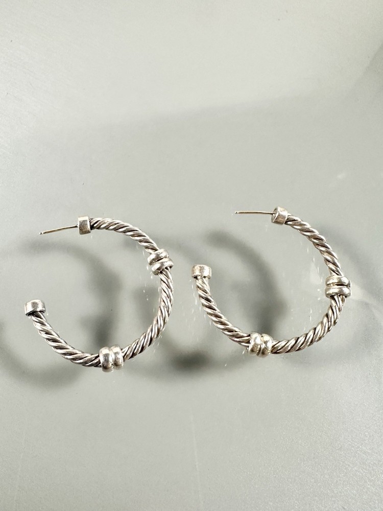 BARRA 925 Sterling Silver Twisted Cable Wire C Hoops 14k Post Earrings
