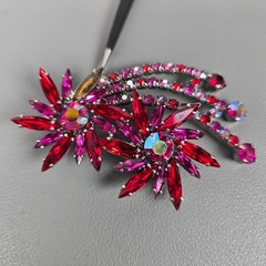 4 Vintage Aurora Borealis Rhinestone Crystal & Floral Brooches Gold/Silver Tone