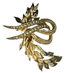Vintage Art Nouveau Style Beauty Gold Tone Multiple Rhinestones Brooch