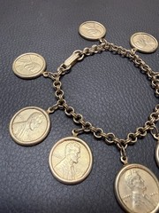 Vintage Lincoln Wheat Penny Charm Bracelet – 1958 Goldtone Curb Chain