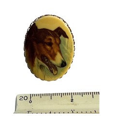 Vintage Collie Dog Portrait Brooch Pendant Gold Tone Oval Lassie Jewelry 2 Inch
