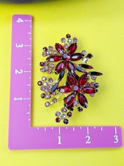 Vintage Red & Pink Glass Rhinestone Large Gold Tone Back Brooch Hi End