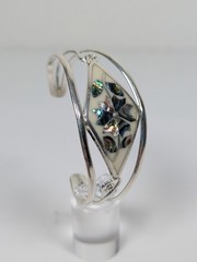 Vtg Alpaca Mexico Cuff Bracelet MOP Abalone Shell Inlay Silver Tone 1980s NOS