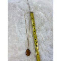 Vintage Tigers Eye Oval Pendant Necklace Gold Tone Chain Boho Statement 24 Inch