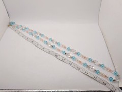 Vintage Monet Glass Pastel Beaded Clear Blue Pink Silver Tone Necklace Hang Tag