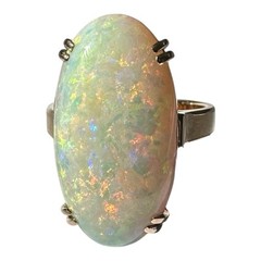 Crystal Opal Oval Cabochon 5.45 Carats 21.4 mm x 11.4 mm 18k Yellow Gold Ring