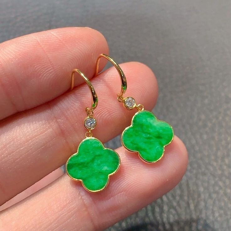 Antique Natural Green Jade Flower Unique Cut Dangle Earring Silve 925