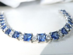 Sterling Silver 925 Simulated Large Sapphire Tennis Bracelet 7.5″
