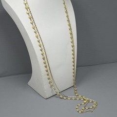 VTG Flapper Necklace Champagne Acrylic Beads Gold Tone Chain Double Strand 50″