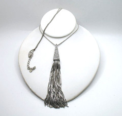 Vintage RJ Graziano 30″ Art Deco style rhinestone pave tassel pendant necklace