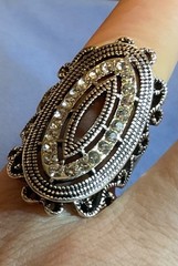 Art Deco 18k WHITE GOLD PLATED Ring Size 7, Pave Crystals, Unique & Beautiful