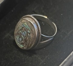 Vintage Taxco Mexico Sterling Silver Oval Abalone Shell Ring 3.98g