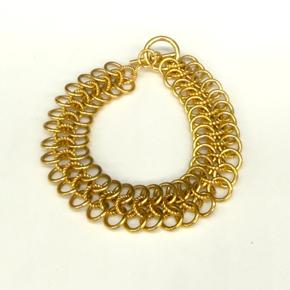 Vintage Bracelet Double Round Link Gold Tone Size 7.25