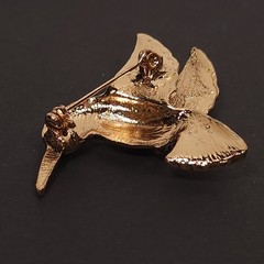 Vintage Hummingbird Brooch Pin Gold Tone Orange Brown Yellow Enamel Animal Fall