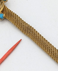 Vintage Mesh Tassel Fringe Necklace Faux Turquoise Gold Tone Victorian Revival