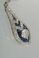 Art Deco Teardrop Earrings Lab Created Sapphire Diamond Milgrain Silver Dangle